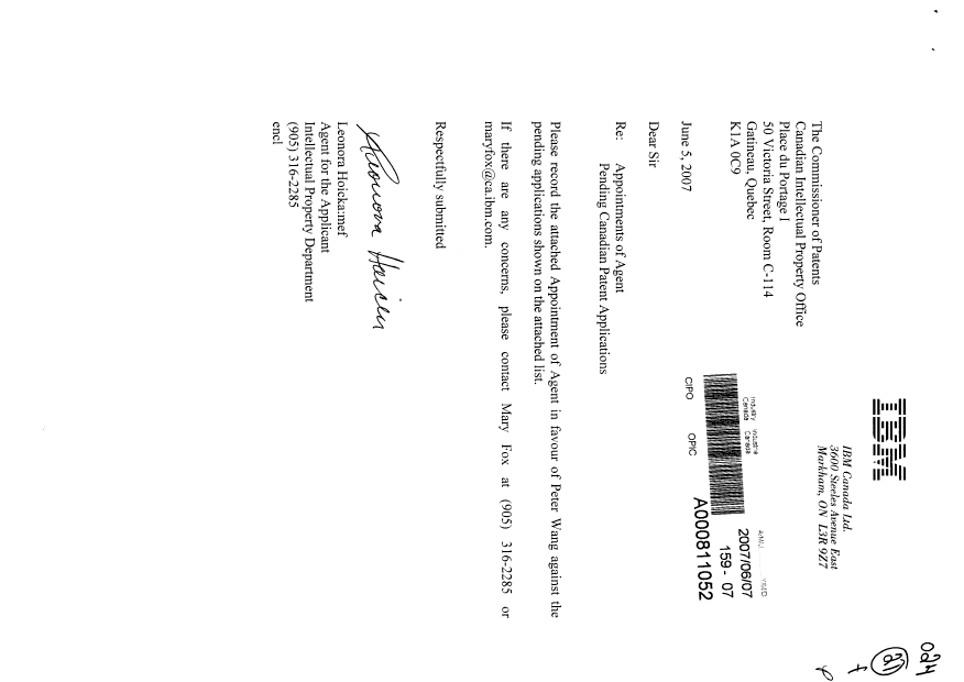 Canadian Patent Document 2303725. Correspondence 20070607. Image 1 of 3
