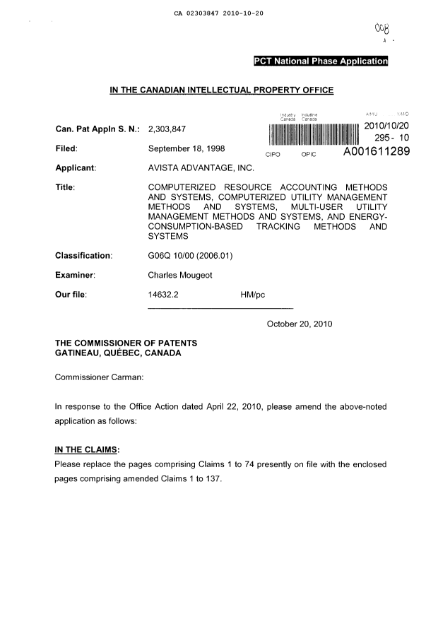 Document de brevet canadien 2303847. Poursuite-Amendment 20101020. Image 1 de 32