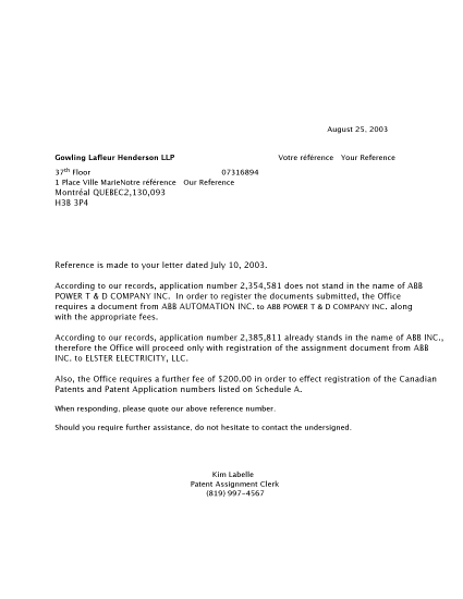 Canadian Patent Document 2304250. Correspondence 20030825. Image 1 of 1