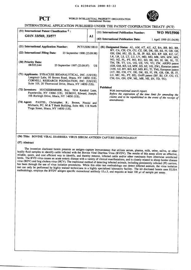 Canadian Patent Document 2304546. Abstract 20000322. Image 1 of 1