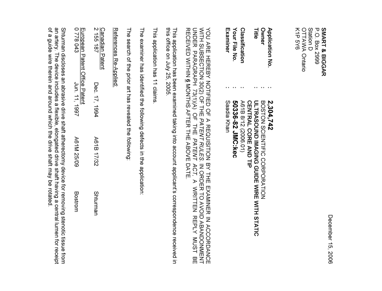 Canadian Patent Document 2304742. Prosecution-Amendment 20061215. Image 1 of 4