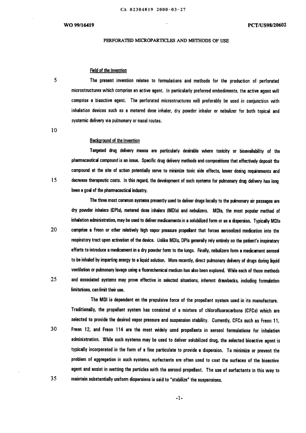 Document de brevet canadien 2304819. Description 19991227. Image 1 de 65