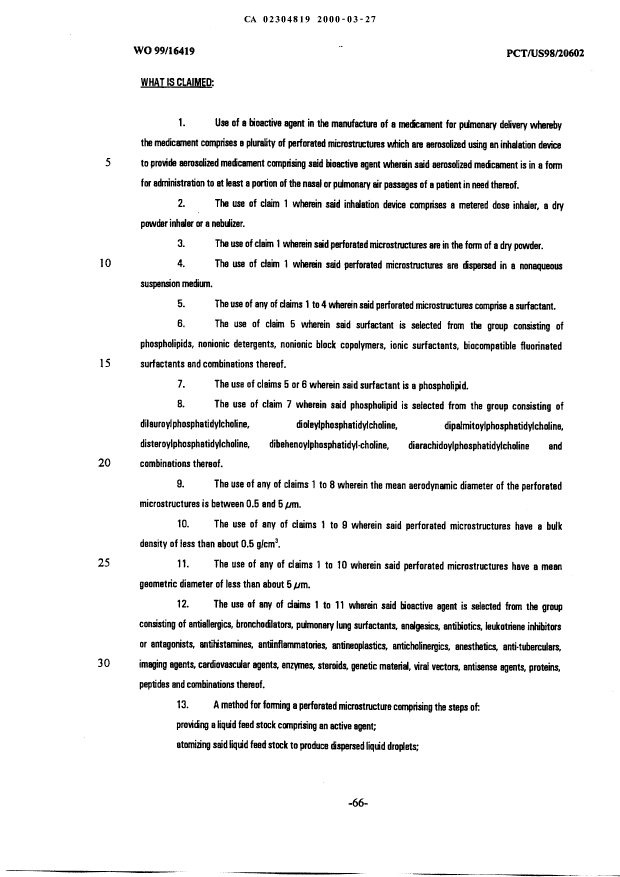 Document de brevet canadien 2304819. Revendications 19991227. Image 1 de 5