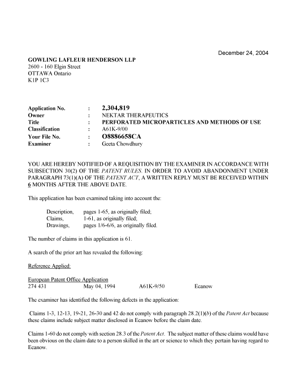 Document de brevet canadien 2304819. Poursuite-Amendment 20031224. Image 1 de 2