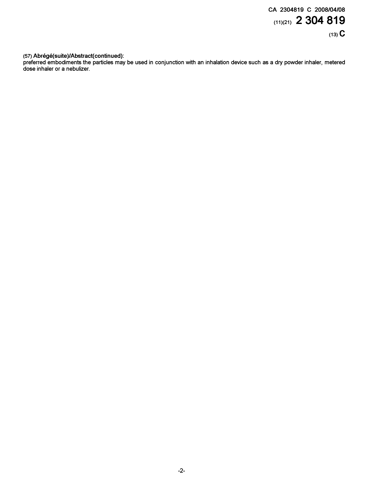 Document de brevet canadien 2304819. Page couverture 20071206. Image 2 de 2
