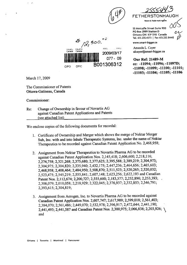 Document de brevet canadien 2304819. Cession 20081217. Image 1 de 38