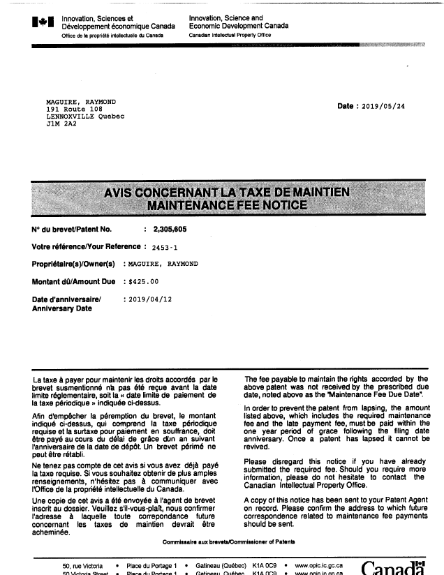 Canadian Patent Document 2305605. Correspondence 20181213. Image 1 of 2