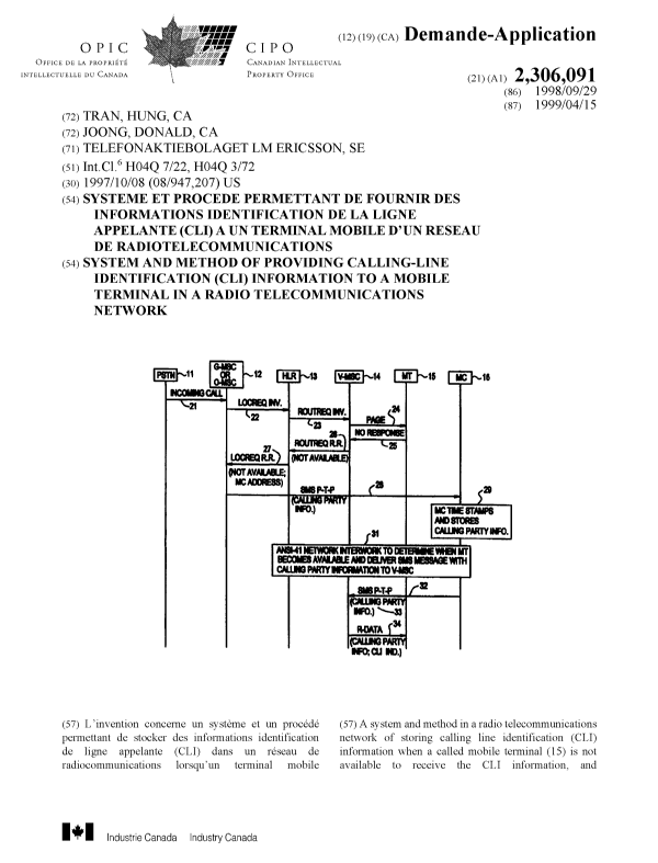 Document de brevet canadien 2306091. Page couverture 20000615. Image 1 de 2