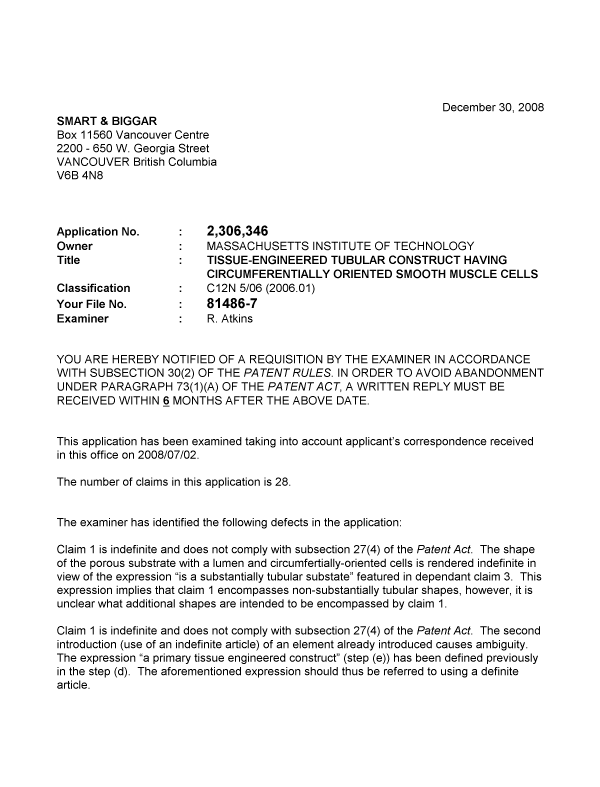 Document de brevet canadien 2306346. Poursuite-Amendment 20081230. Image 1 de 3