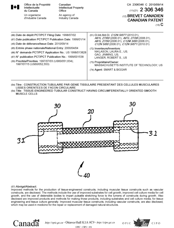 Document de brevet canadien 2306346. Page couverture 20100818. Image 1 de 1