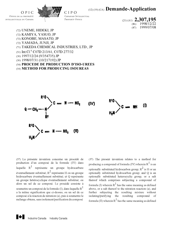 Document de brevet canadien 2307195. Page couverture 20000616. Image 1 de 2