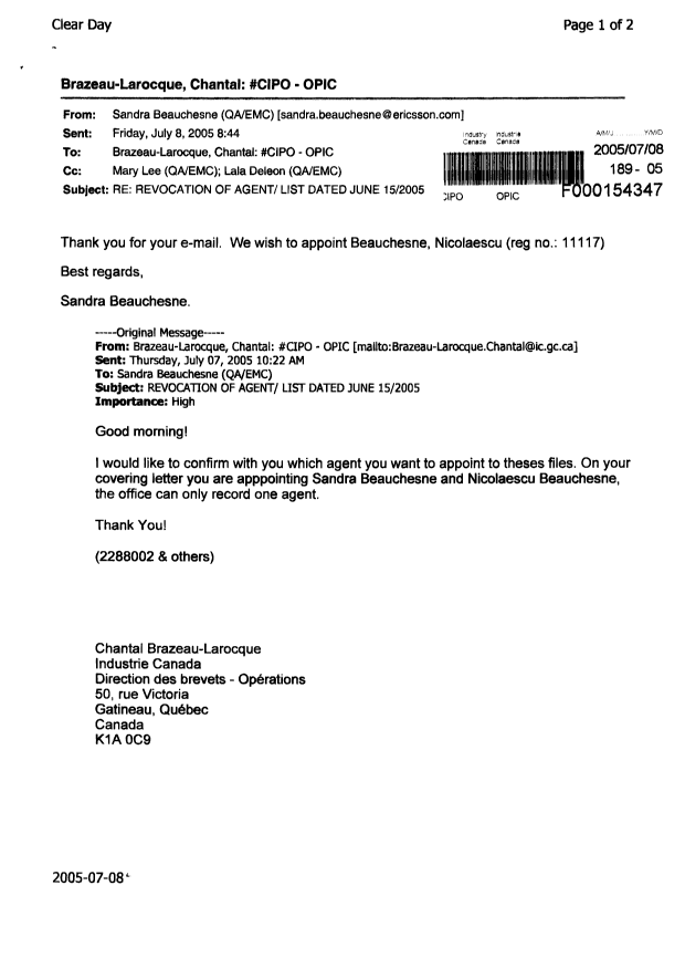 Canadian Patent Document 2308602. Correspondence 20041208. Image 1 of 2