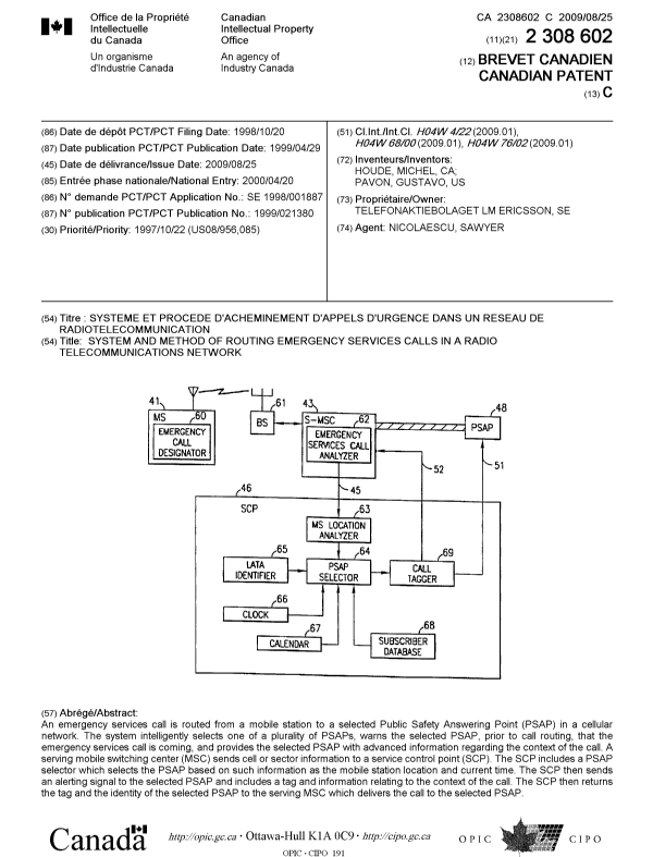 Document de brevet canadien 2308602. Page couverture 20090728. Image 1 de 1