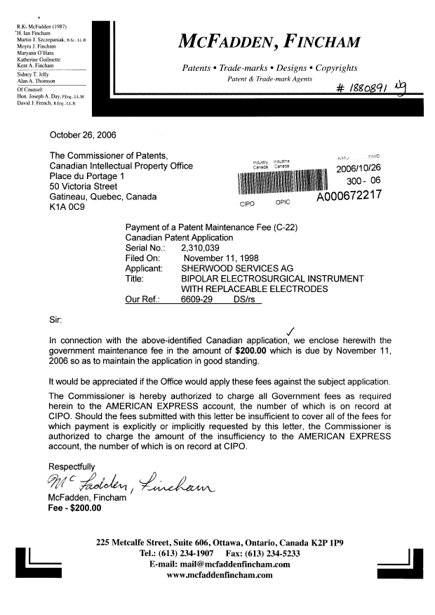 Document de brevet canadien 2310039. Taxes 20061026. Image 1 de 1