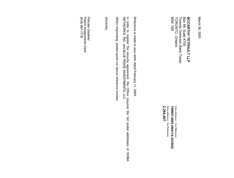 Canadian Patent Document 2310188. Correspondence 20030326. Image 1 of 1