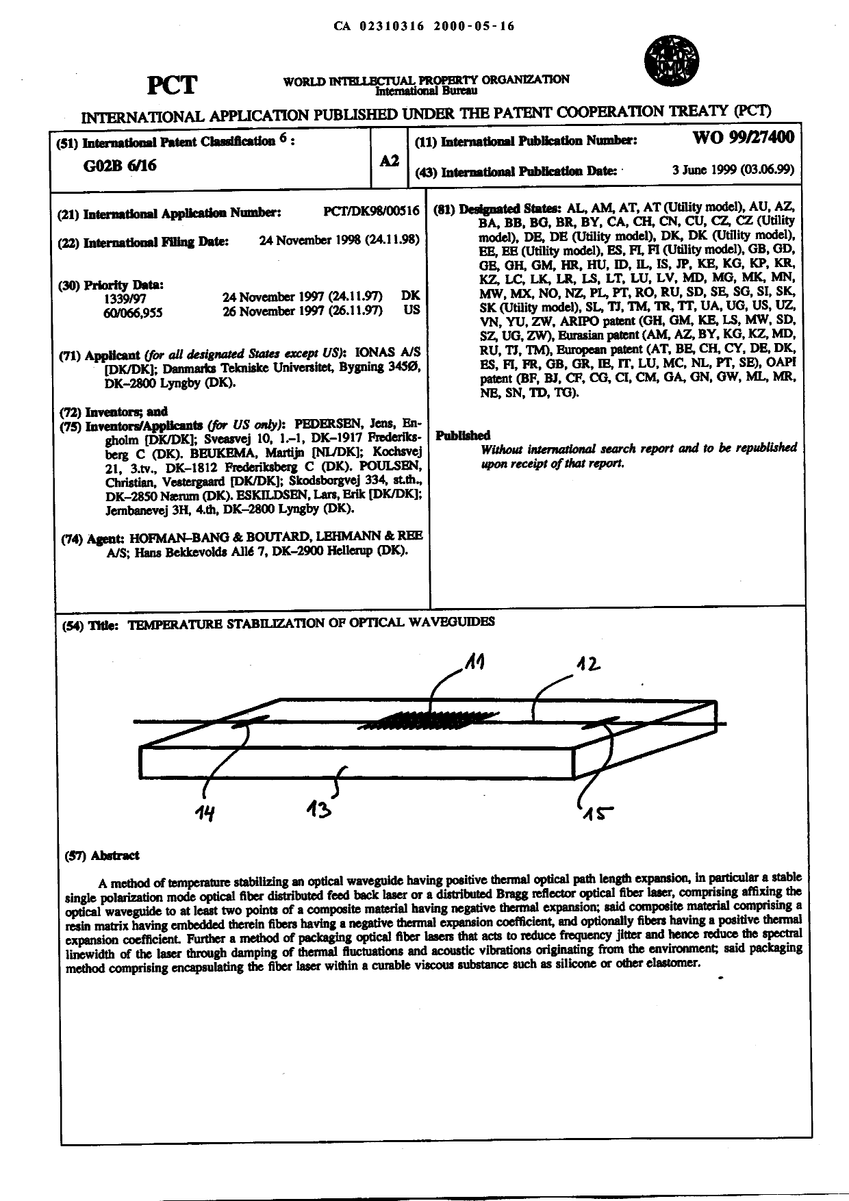 Canadian Patent Document 2310316. Abstract 20000516. Image 1 of 1