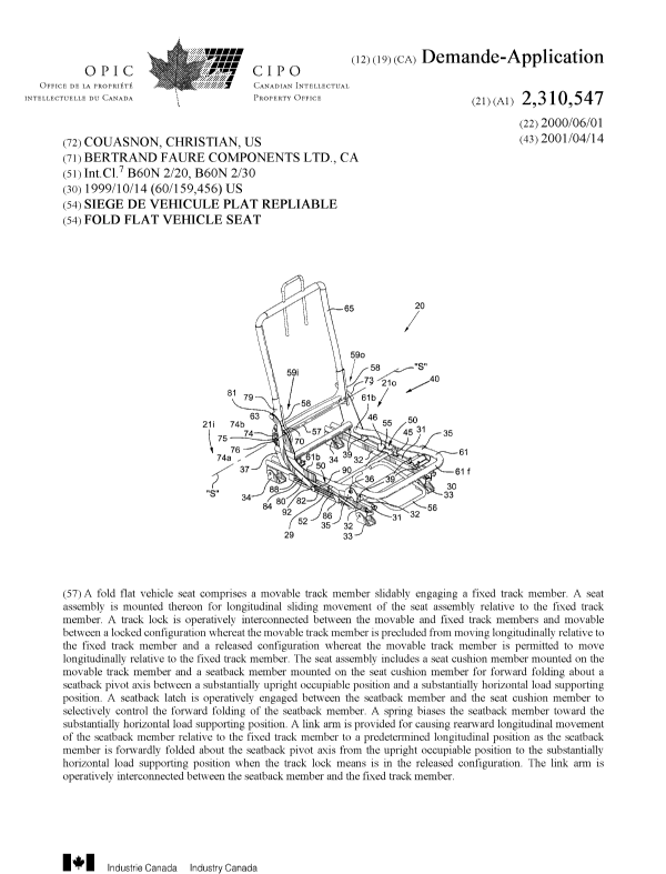 Document de brevet canadien 2310547. Page couverture 20010402. Image 1 de 1