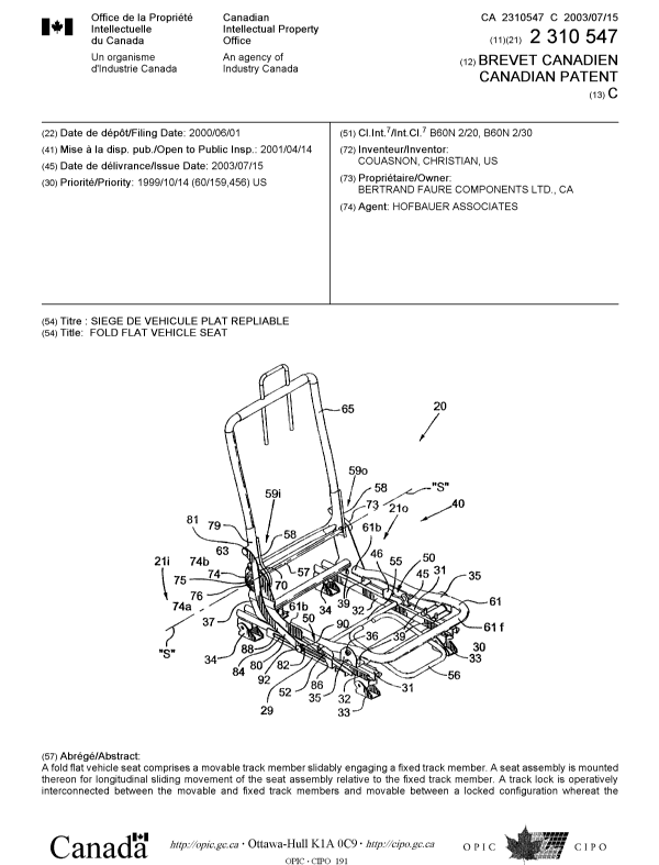 Document de brevet canadien 2310547. Page couverture 20030612. Image 1 de 2