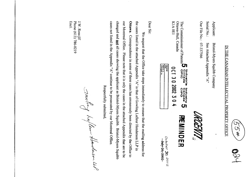 Canadian Patent Document 2311868. Correspondence 20011230. Image 1 of 3