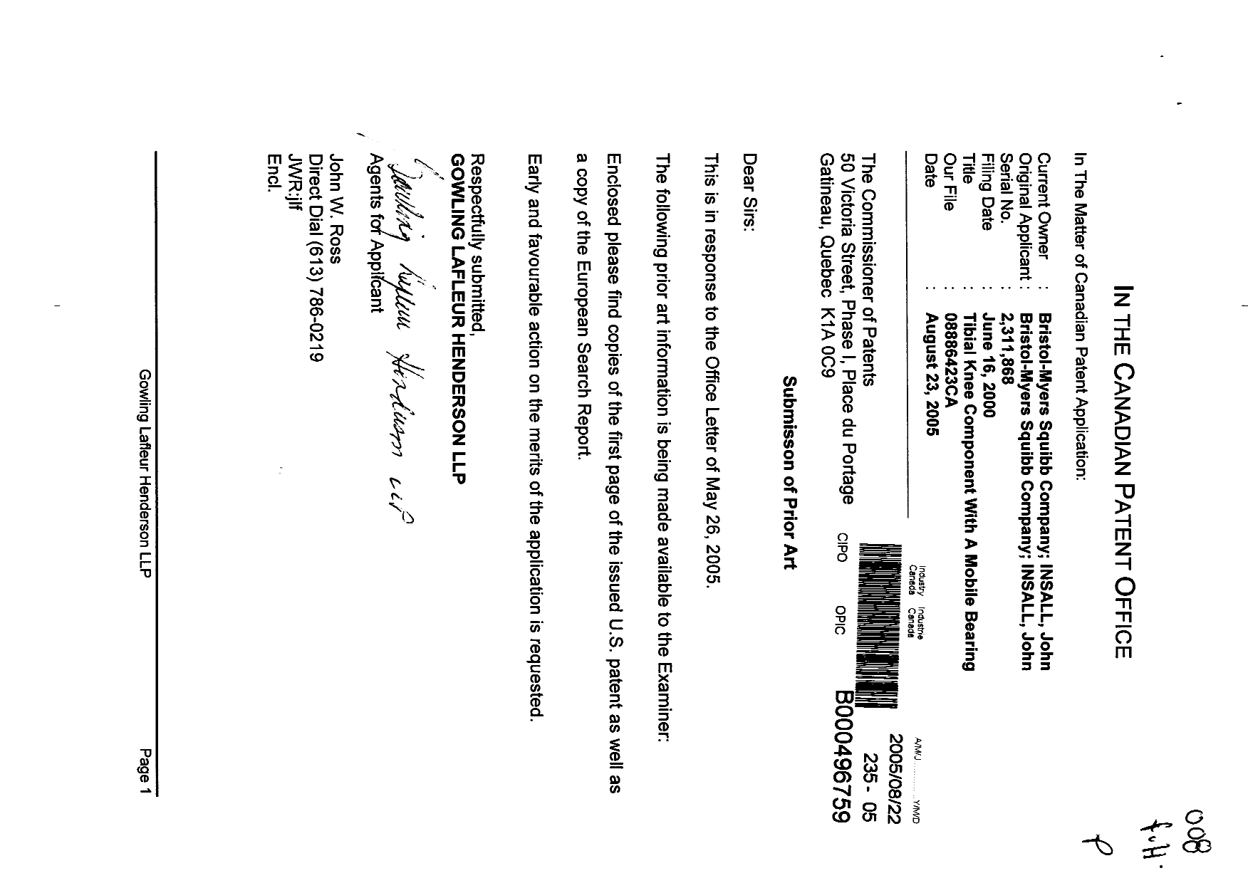 Document de brevet canadien 2311868. Poursuite-Amendment 20041222. Image 1 de 1