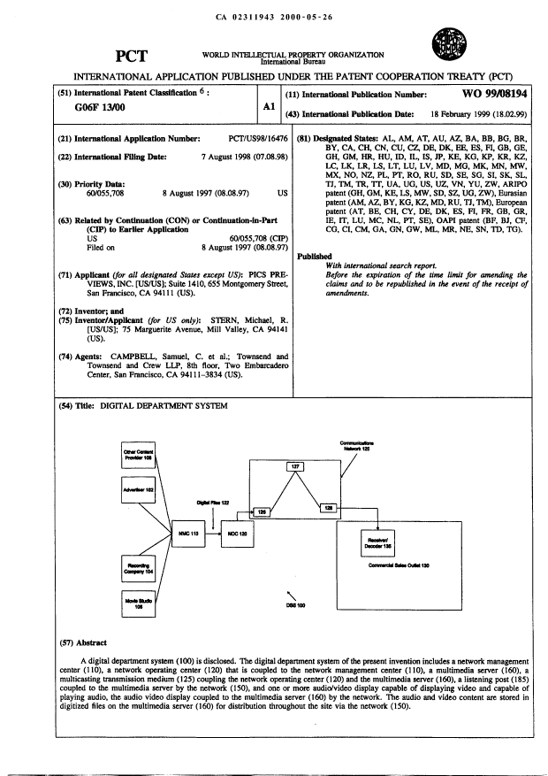 Canadian Patent Document 2311943. Abstract 19991226. Image 1 of 1