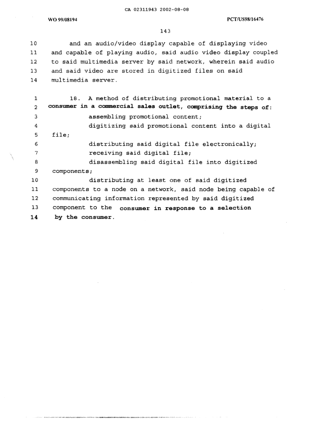 Document de brevet canadien 2311943. Revendications 20011208. Image 4 de 4