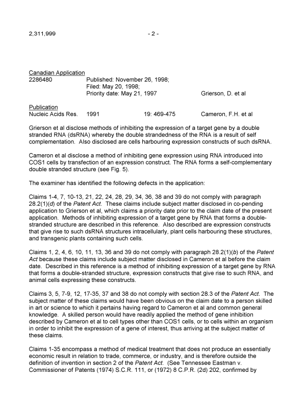Canadian Patent Document 2311999. Prosecution-Amendment 20070621. Image 2 of 3