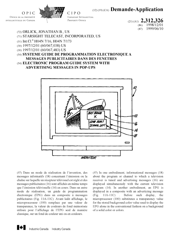 Canadian Patent Document 2312326. Cover Page 20000828. Image 1 of 1