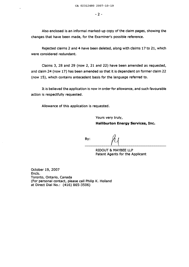 Canadian Patent Document 2312480. Prosecution-Amendment 20071019. Image 2 of 13