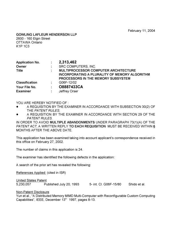 Canadian Patent Document 2313462. Prosecution-Amendment 20040211. Image 1 of 3