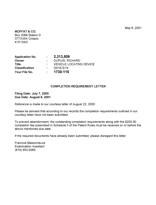 Document de brevet canadien 2313509. Cession 20000707. Image 1 de 4