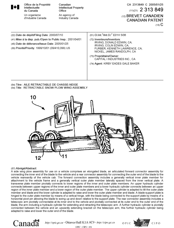 Document de brevet canadien 2313849. Page couverture 20041223. Image 1 de 1