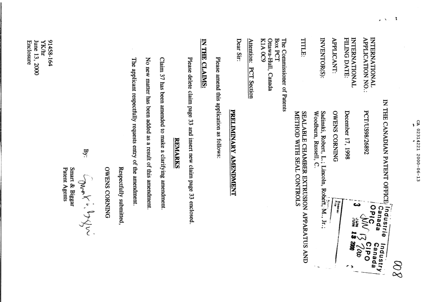Canadian Patent Document 2314221. Prosecution-Amendment 20000613. Image 1 of 2