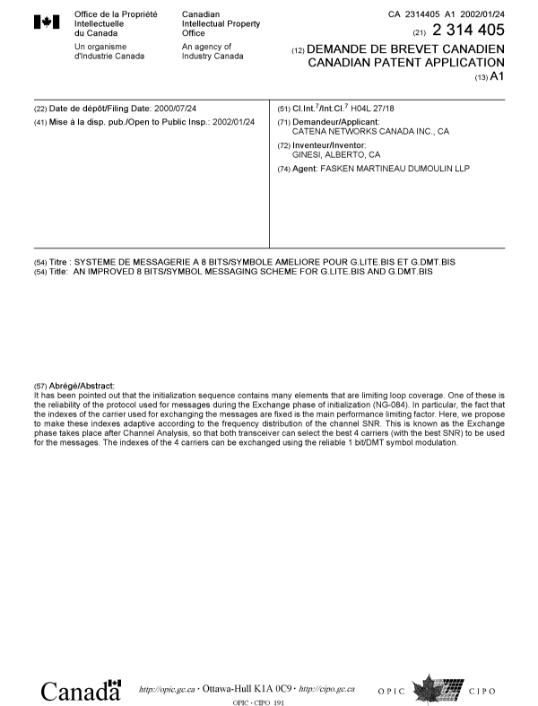 Document de brevet canadien 2314405. Page couverture 20020125. Image 1 de 1