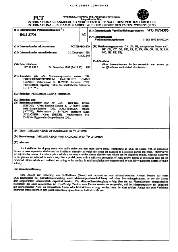 Document de brevet canadien 2314953. Abrégé 20000614. Image 1 de 1