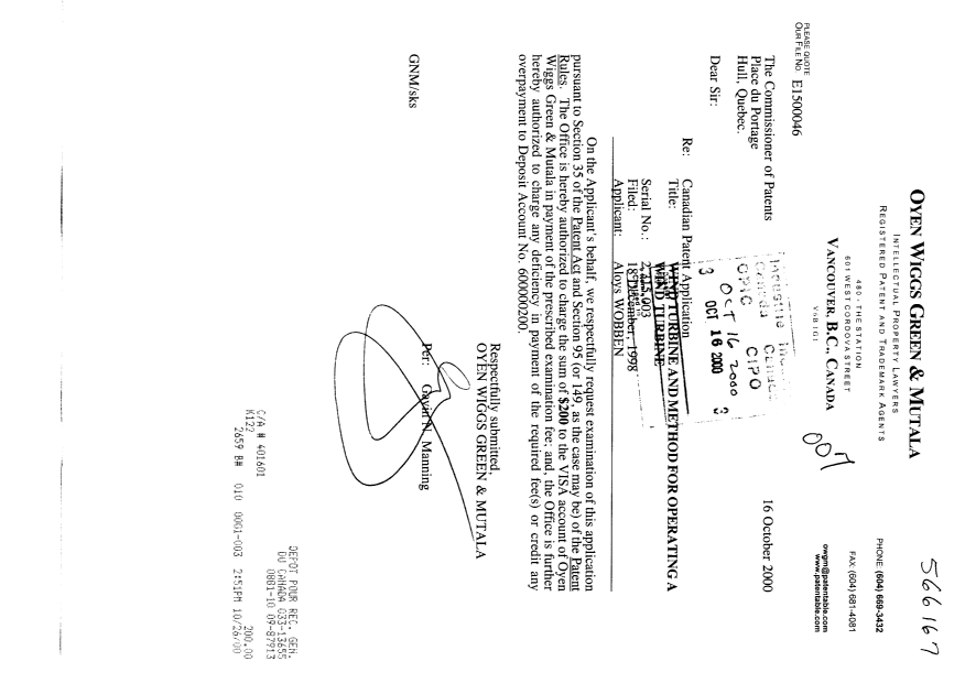 Canadian Patent Document 2315003. Prosecution-Amendment 20001016. Image 1 of 1