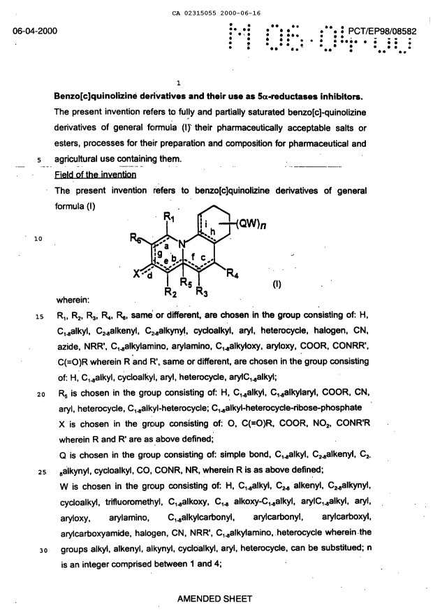 Document de brevet canadien 2315055. Description 20070305. Image 1 de 24