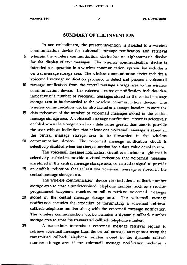Canadian Patent Document 2315097. Description 20000616. Image 2 of 14