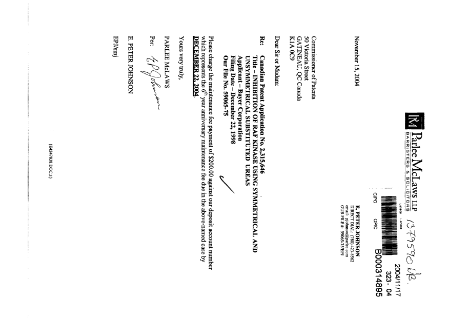 Document de brevet canadien 2315646. Taxes 20041117. Image 1 de 1