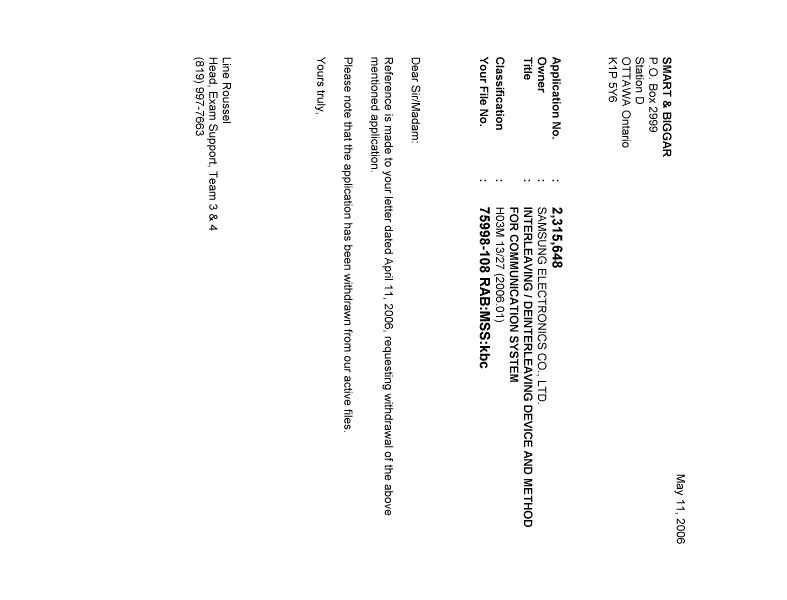 Canadian Patent Document 2315648. Correspondence 20060511. Image 1 of 1