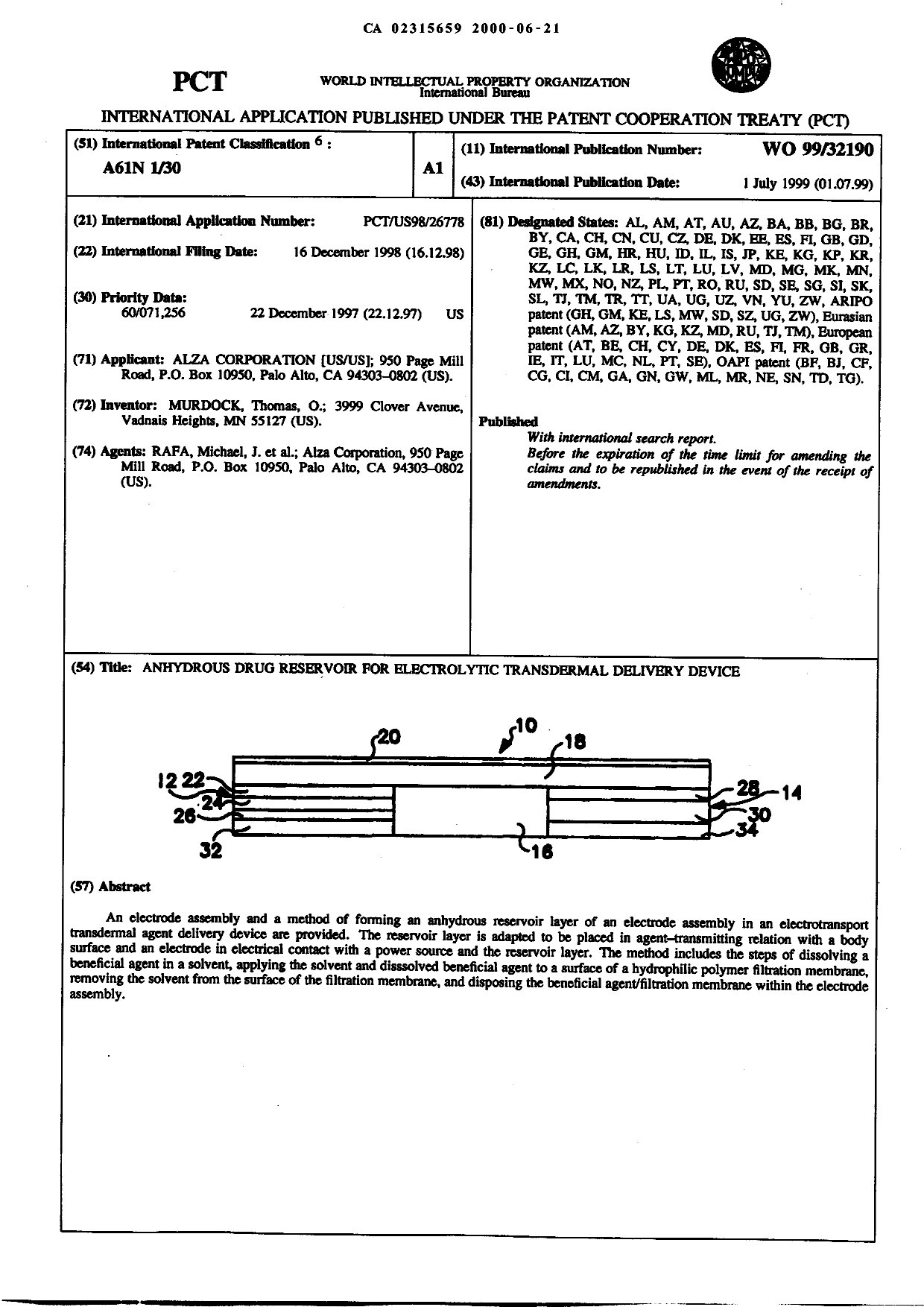 Canadian Patent Document 2315659. Abstract 20000621. Image 1 of 1