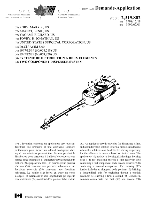 Canadian Patent Document 2315802. Cover Page 20000921. Image 1 of 2