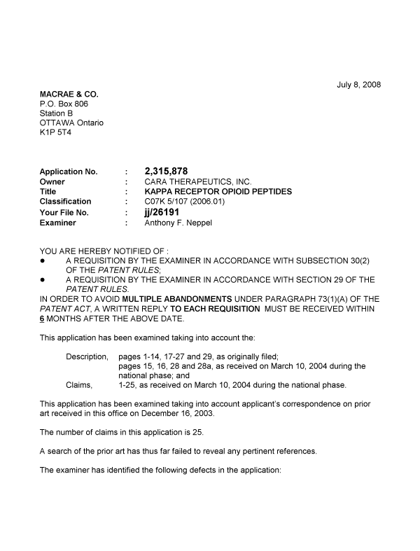 Canadian Patent Document 2315878. Prosecution-Amendment 20080708. Image 1 of 2