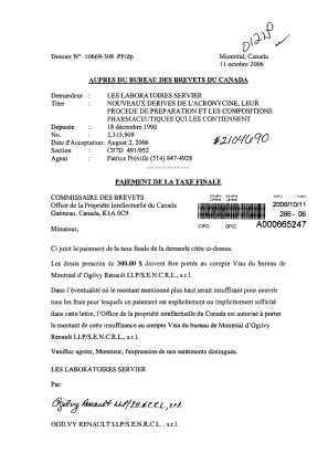 Canadian Patent Document 2315909. Correspondence 20061011. Image 1 of 1