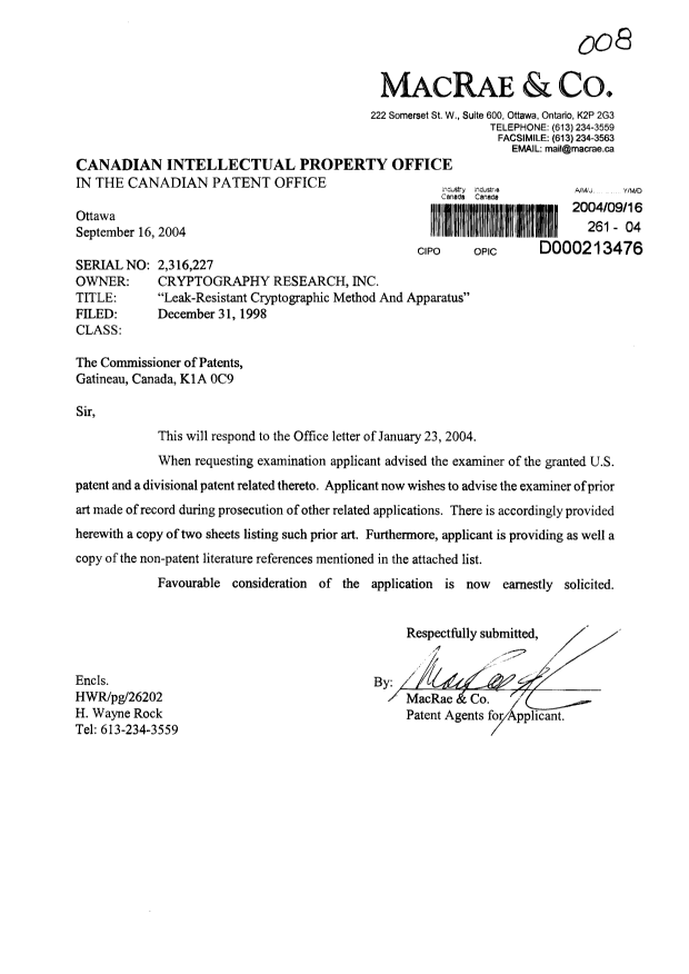 Canadian Patent Document 2316227. Prosecution-Amendment 20031216. Image 1 of 1