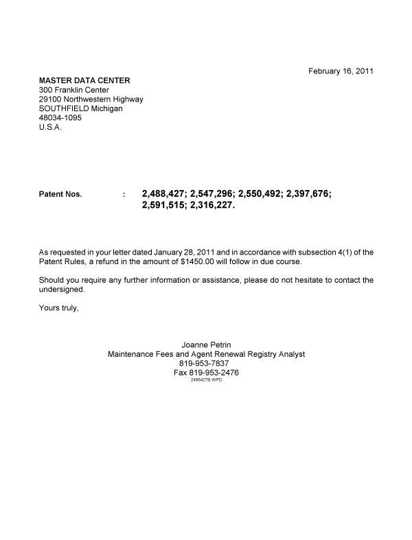 Canadian Patent Document 2316227. Correspondence 20101216. Image 1 of 1