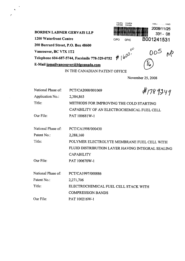 Document de brevet canadien 2316380. Cession 20081125. Image 1 de 49
