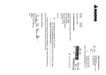 Canadian Patent Document 2318227. Correspondence 20071101. Image 1 of 1