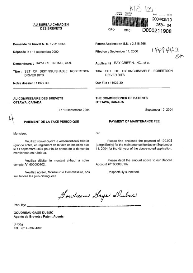 Document de brevet canadien 2318666. Taxes 20031210. Image 1 de 1