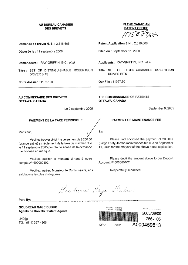 Document de brevet canadien 2318666. Taxes 20041209. Image 1 de 1